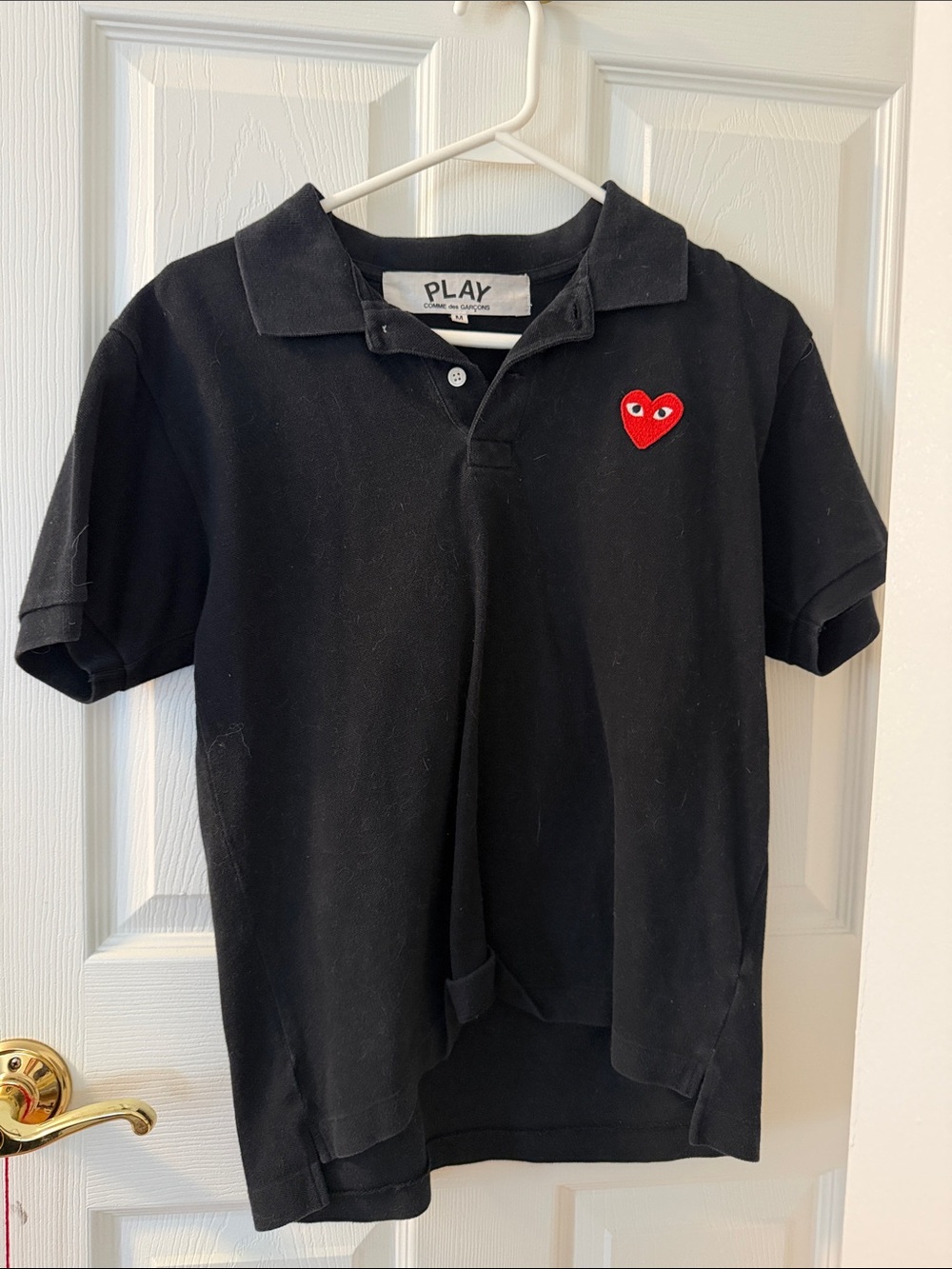 Comme des Garcons PLAY Black Polo with Red Heart Patch